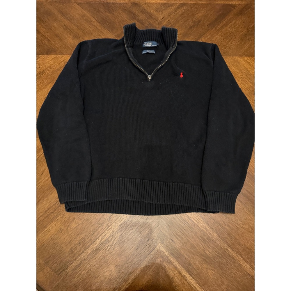Polo Ralph Lauren Mens XL Navy Blue Cotton Quarter Zip Pullover Sweater Pony